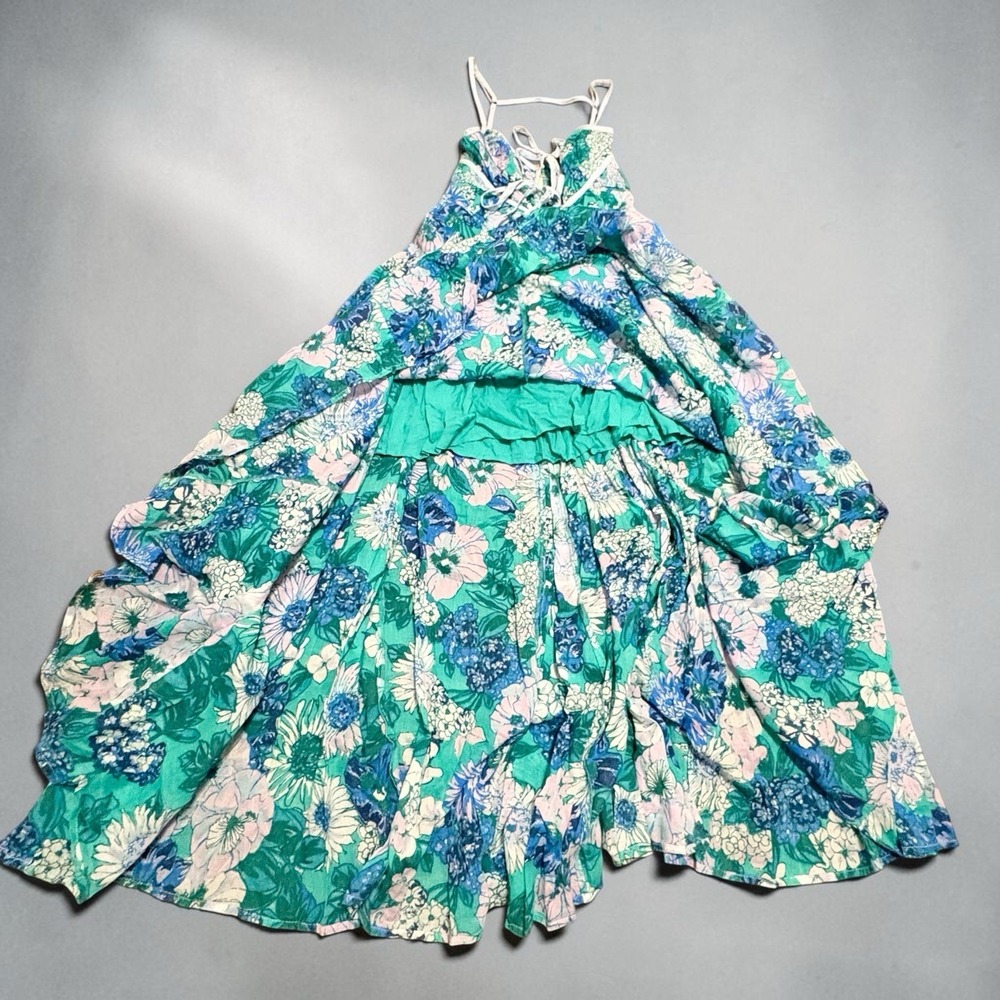 NEW Free People Dream Weaver Maxi Dress blue Floral Flower Boho Fairy Whimsy M - Picture 6 of 8